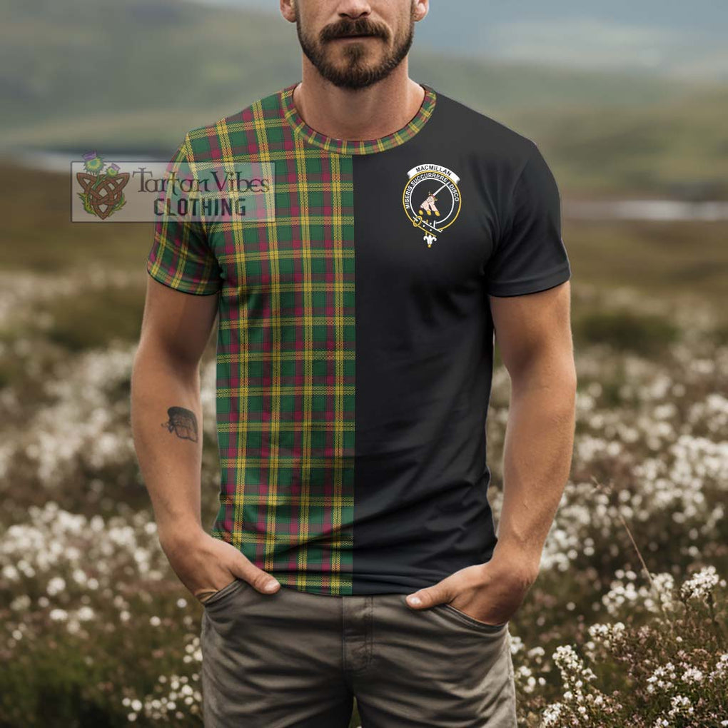 MacMillan (McMillan) Tartan T-Shirt with Family Crest and Half Of Me Style - Tartanvibesclothing Shop