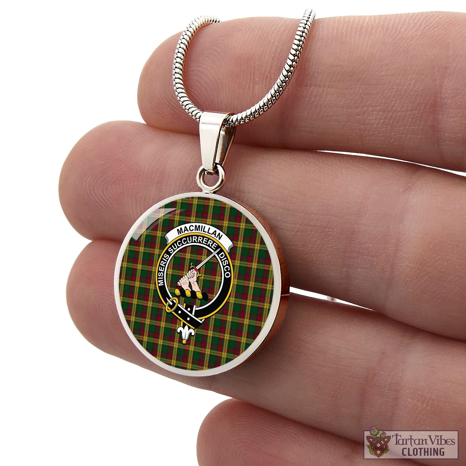 Tartan Vibes Clothing MacMillan Ancient Tartan Circle Necklace with Family Crest
