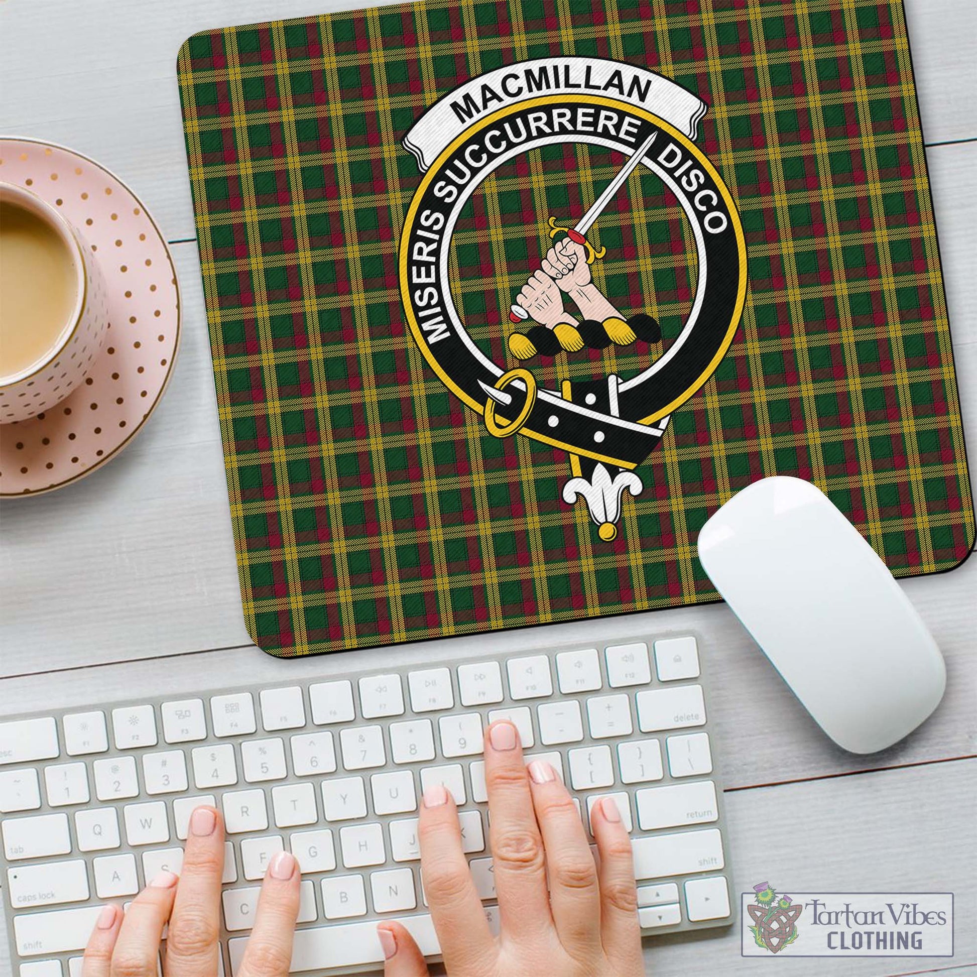 Tartan Vibes Clothing MacMillan Ancient Tartan Mouse Pad with Family Crest