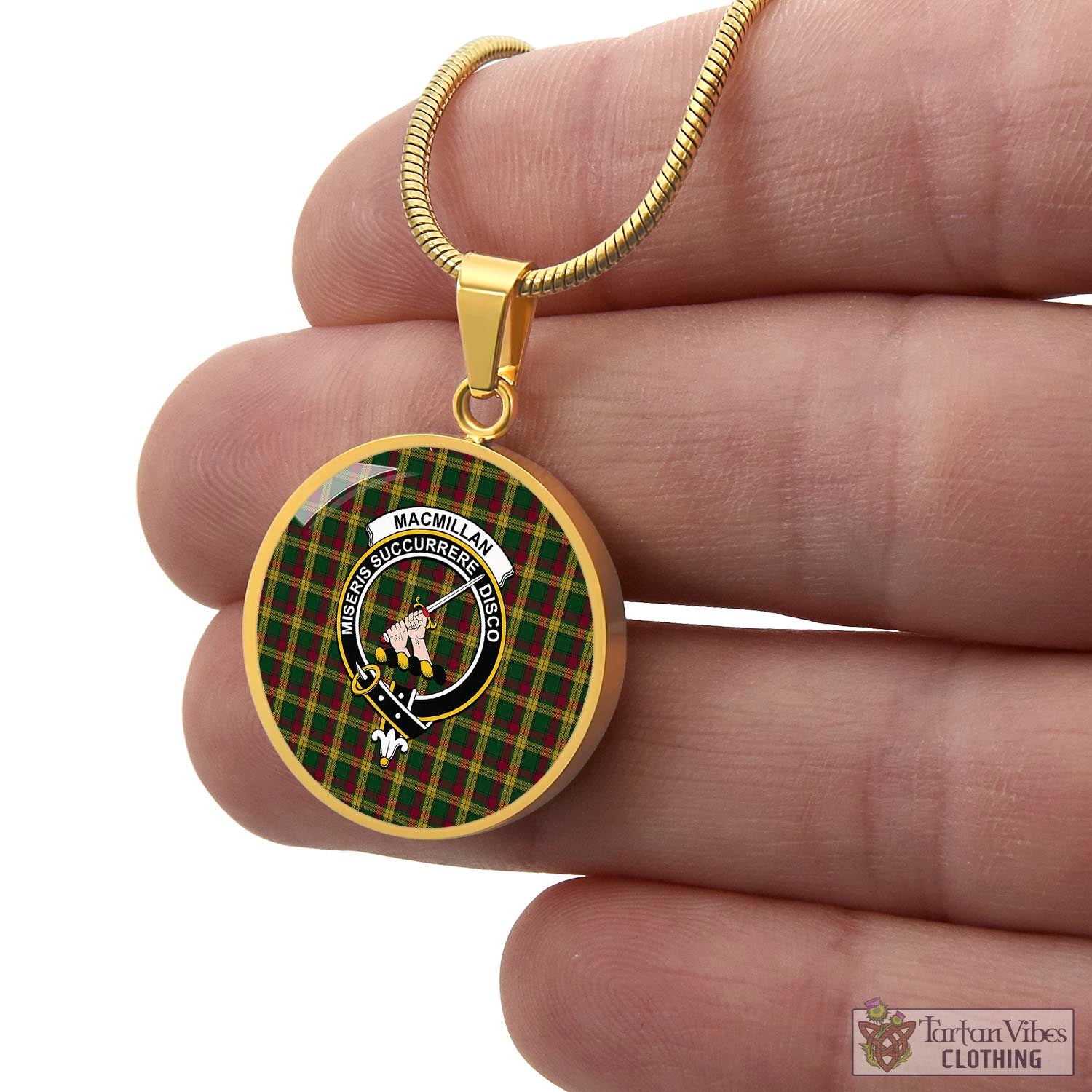 Tartan Vibes Clothing MacMillan Ancient Tartan Circle Necklace with Family Crest