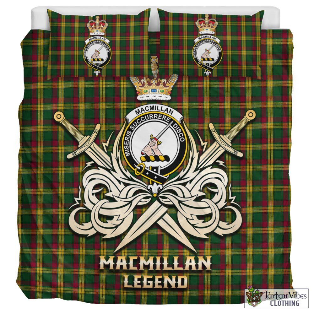 Tartan Vibes Clothing MacMillan Ancient Tartan Bedding Set with Clan Crest and the Golden Sword of Courageous Legacy