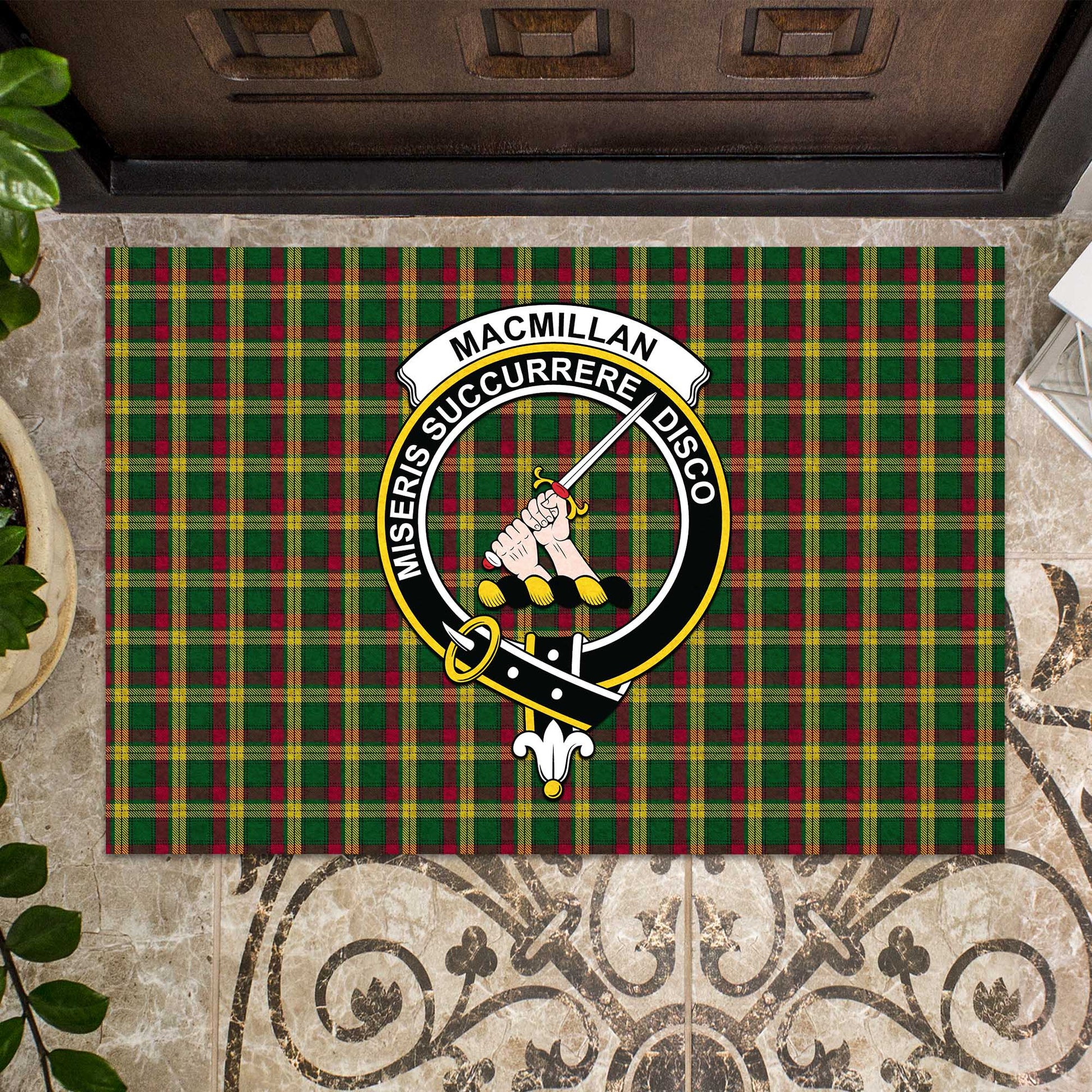 MacMillan Ancient Tartan Door Mat with Family Crest - Tartanvibesclothing