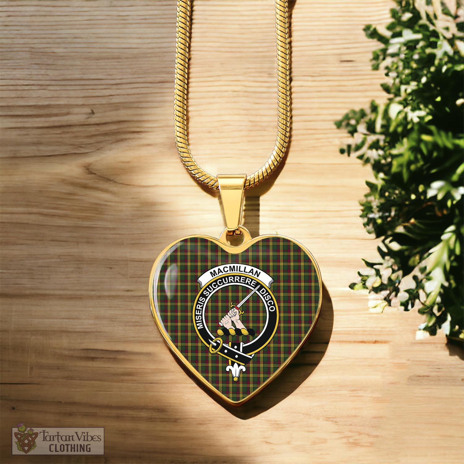 Tartan Vibes Clothing MacMillan Ancient Tartan Heart Necklace with Family Crest