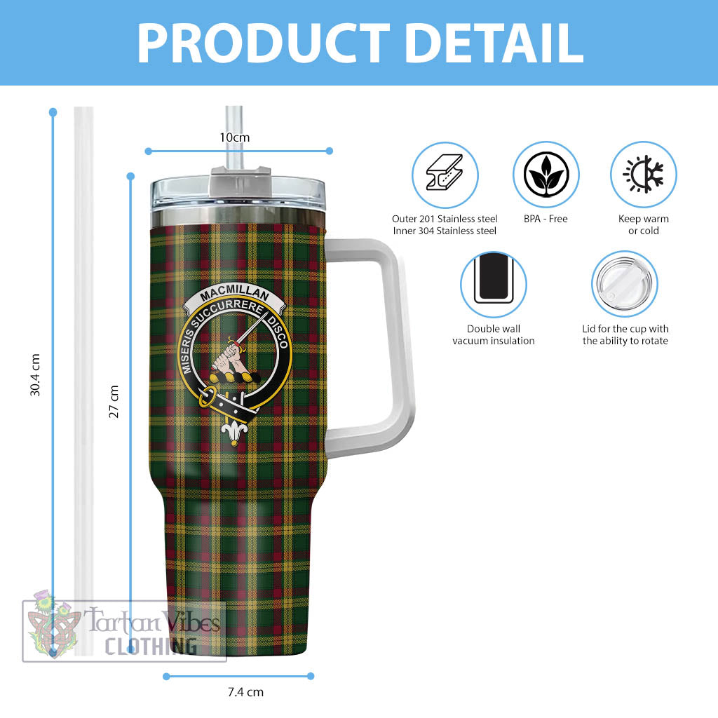 Tartan Vibes Clothing MacMillan Ancient Tartan and Family Crest Tumbler with Handle