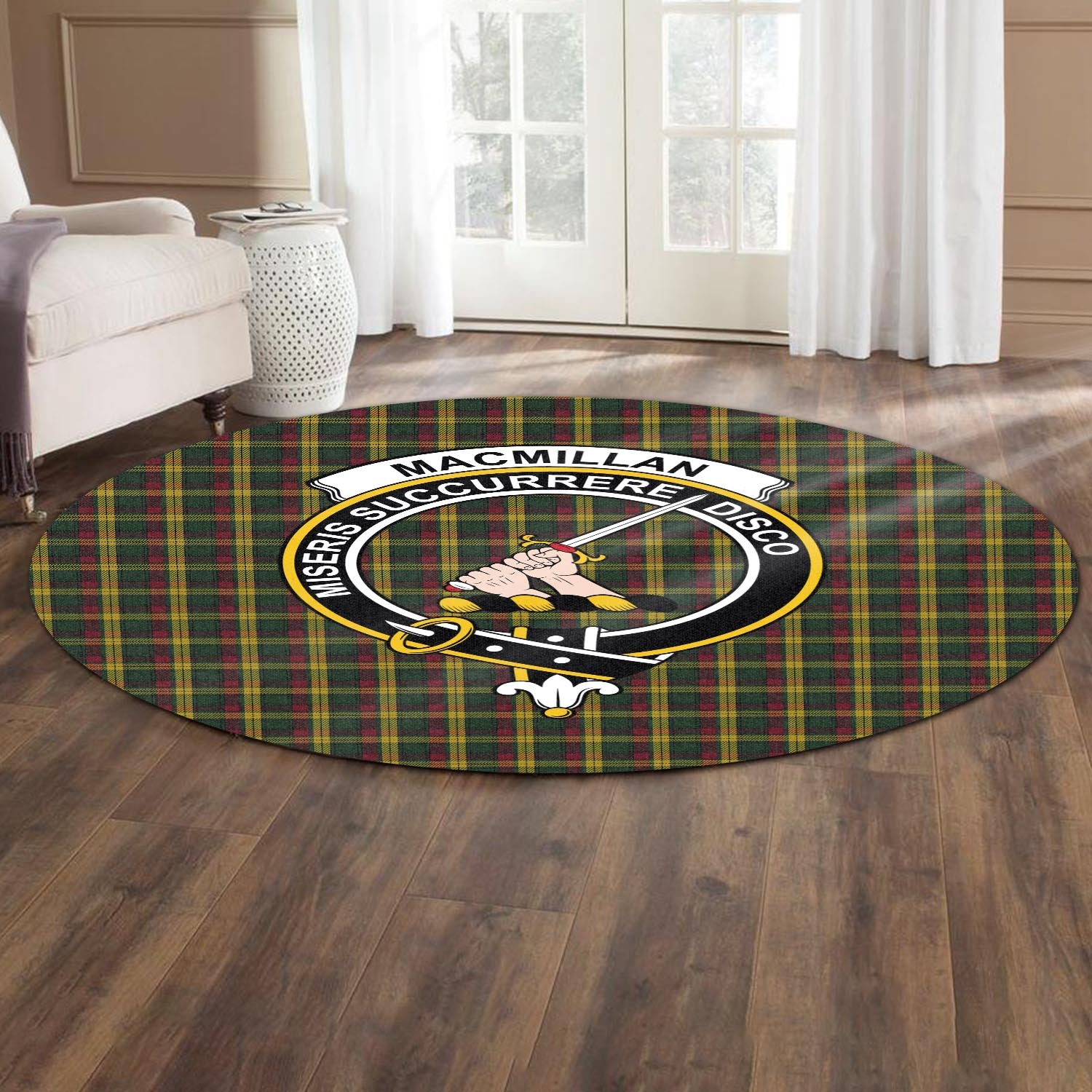 macmillan-ancient-tartan-round-rug-with-family-crest