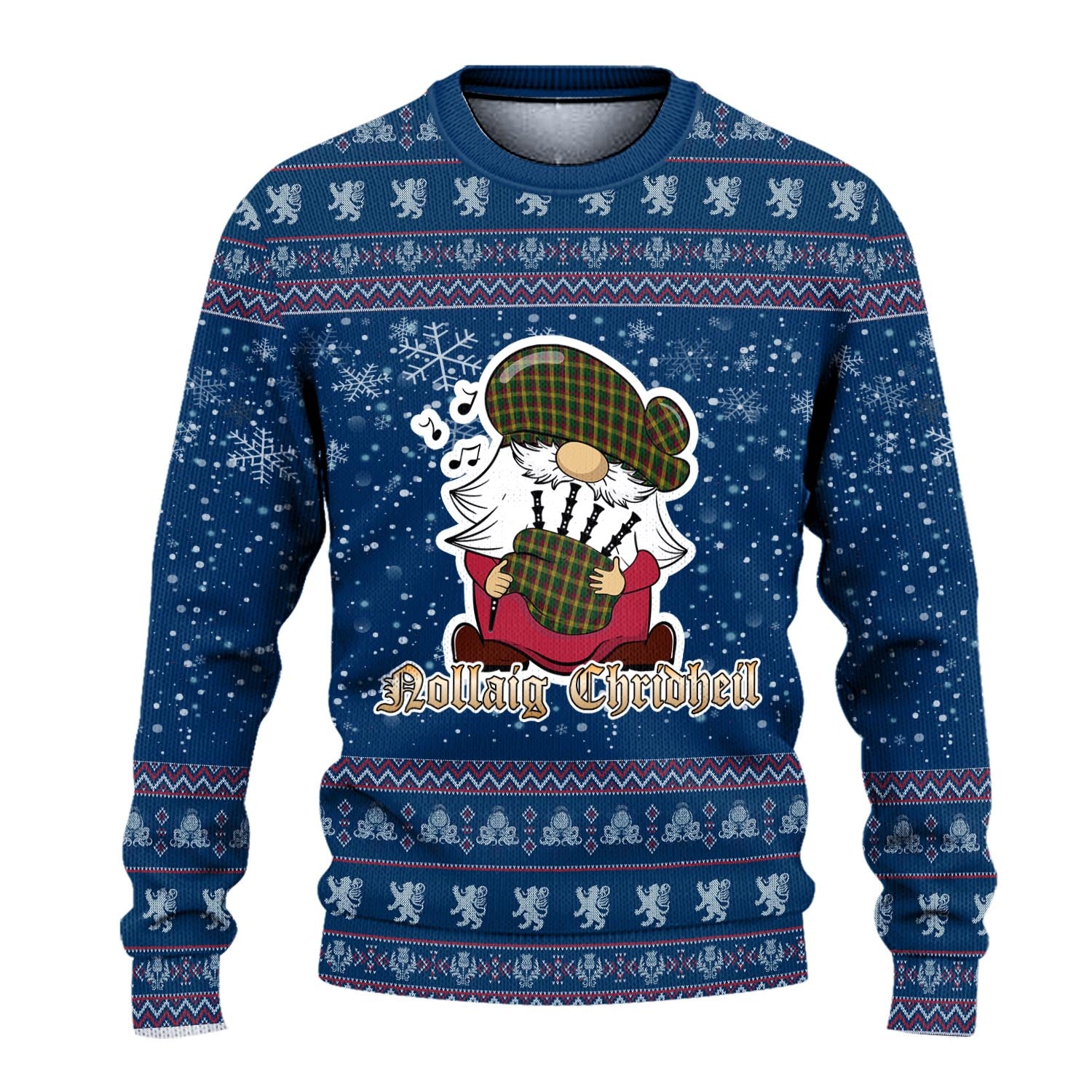 MacMillan Ancient Clan Christmas Family Knitted Sweater with Funny Gnome Playing Bagpipes - Tartanvibesclothing