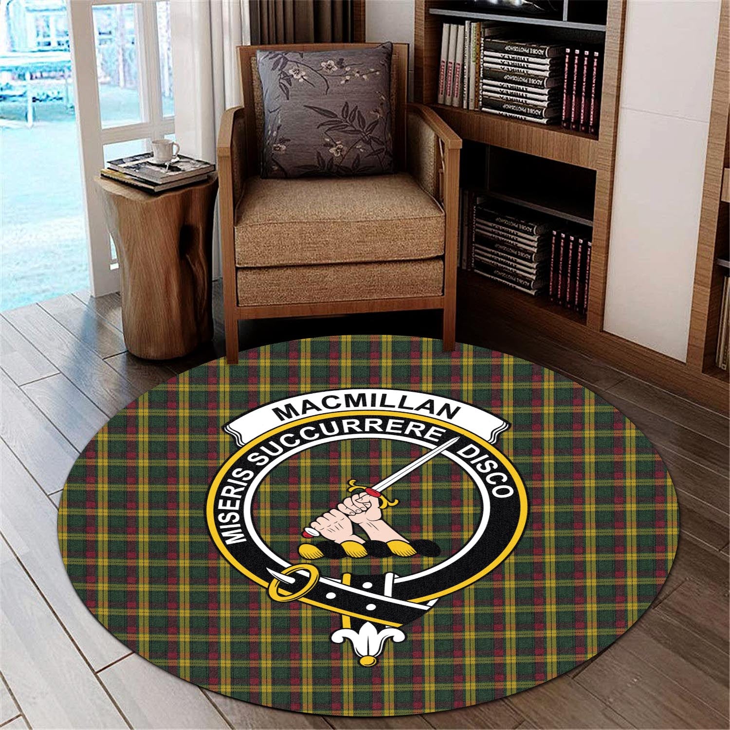 macmillan-ancient-tartan-round-rug-with-family-crest