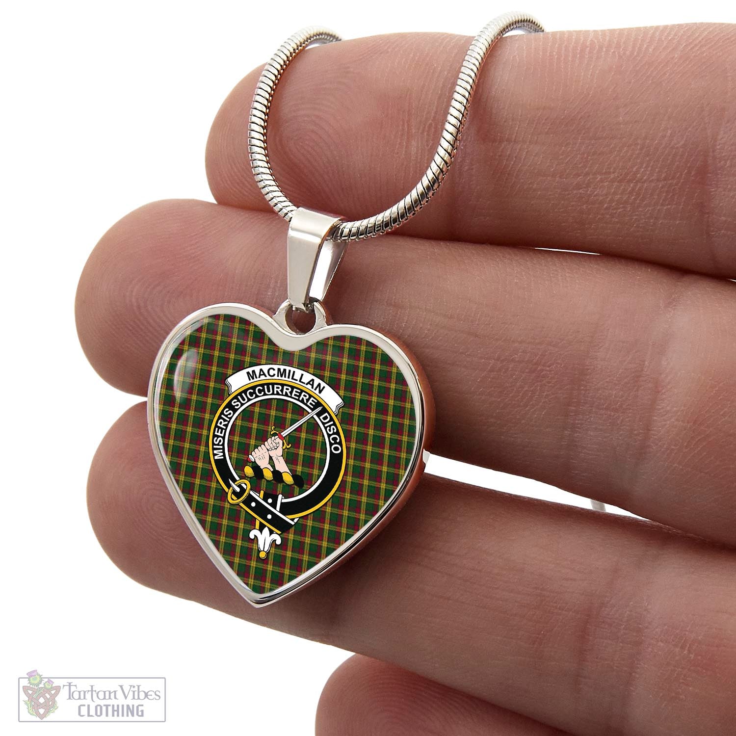 Tartan Vibes Clothing MacMillan Ancient Tartan Heart Necklace with Family Crest