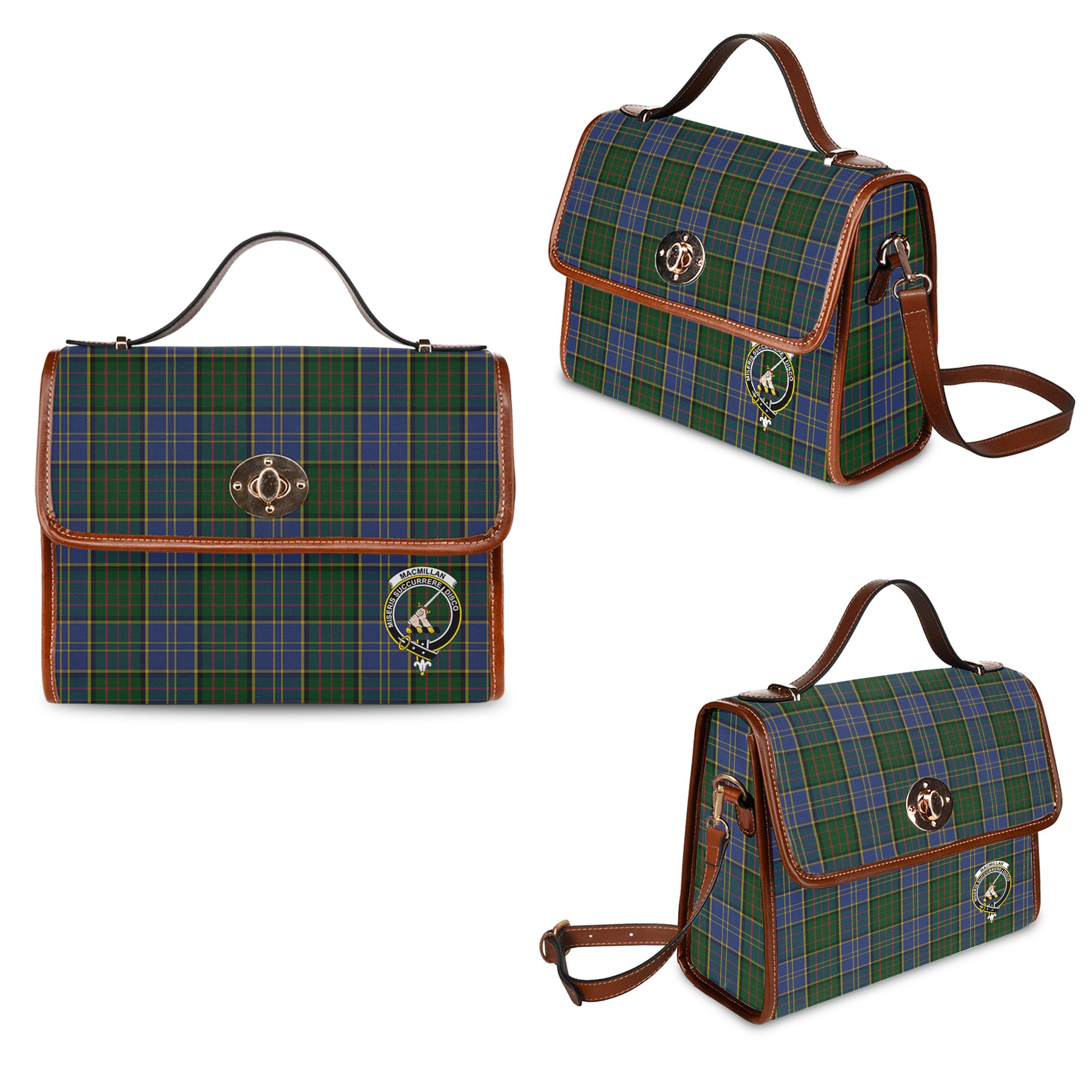 macmillan-hunting-tartan-leather-strap-waterproof-canvas-bag-with-family-crest