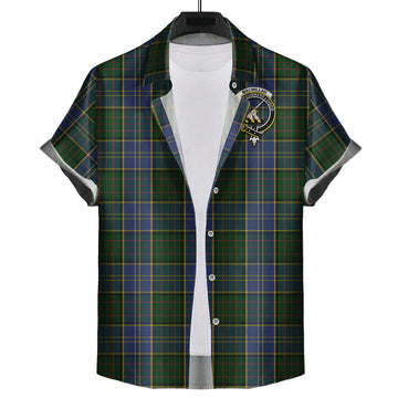 MacMillan Hunting Tartan Short Sleeve Button Down Shirt with Family Crest