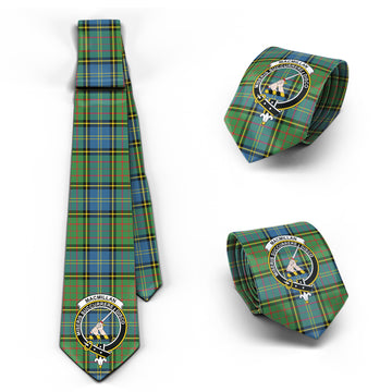 MacMillan Hunting Ancient Tartan Classic Necktie with Family Crest