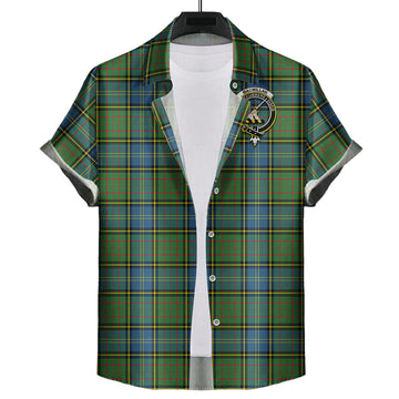 MacMillan Hunting Ancient Tartan Short Sleeve Button Down Shirt with Family Crest