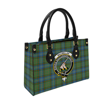 MacMillan Hunting Ancient Tartan Leather Bag with Family Crest