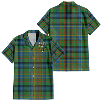 MacMillan Hunting Ancient Tartan Short Sleeve Button Down Shirt with Family Crest
