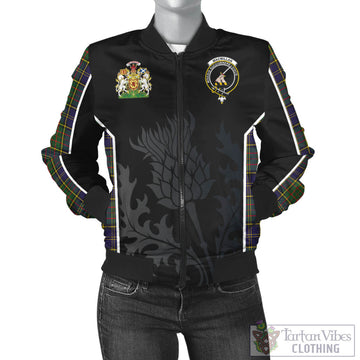 MacMillan Hunting Modern Tartan Bomber Jacket with Family Crest and Scottish Thistle Vibes Sport Style