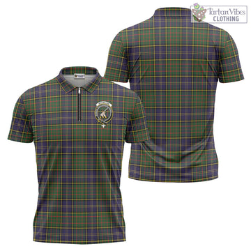 MacMillan Hunting Modern Tartan Zipper Polo Shirt with Family Crest