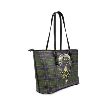 MacMillan Hunting Modern Tartan Leather Tote Bag with Family Crest