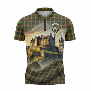 MacMillan (McMillan) Tartan Family Crest Zipper Polo Shirt with Scottish Ancient Castle Style