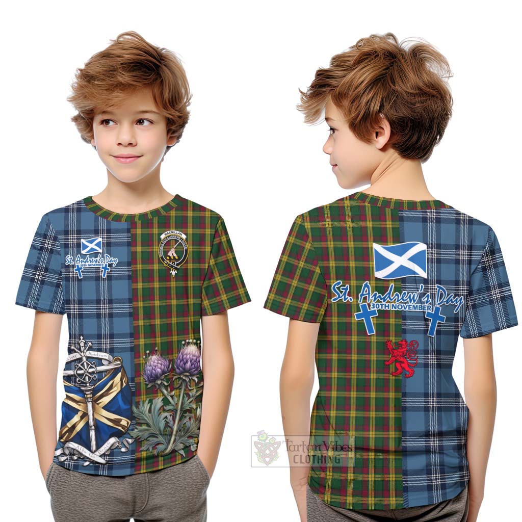Tartan Vibes Clothing MacMillan (McMillan) Tartan Kid T-Shirt Happy St. Andrew's Day Half Tartan Style