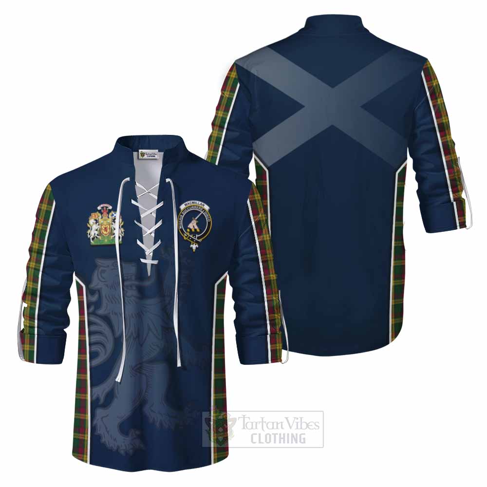 Tartan Vibes Clothing MacMillan (McMillan) Tartan Ghillie Kilt Shirt with Family Crest and Lion Rampant Vibes Sport Style