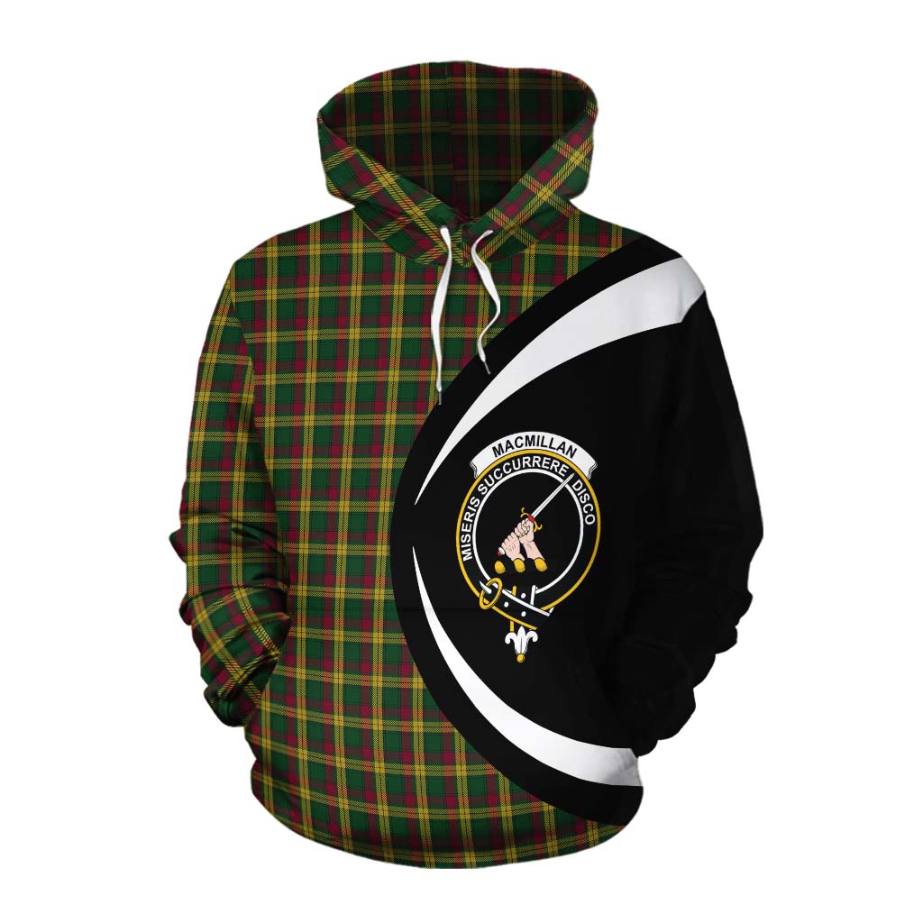 Tartan Vibes Clothing MacMillan (McMillan) Tartan Cotton Hoodie with Family Crest Circle Style