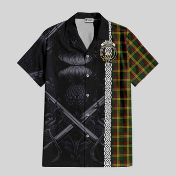 MacMillan (McMillan) Tartan Hawaiian Shirt with Family Crest Cross Sword Thistle Celtic Vibes