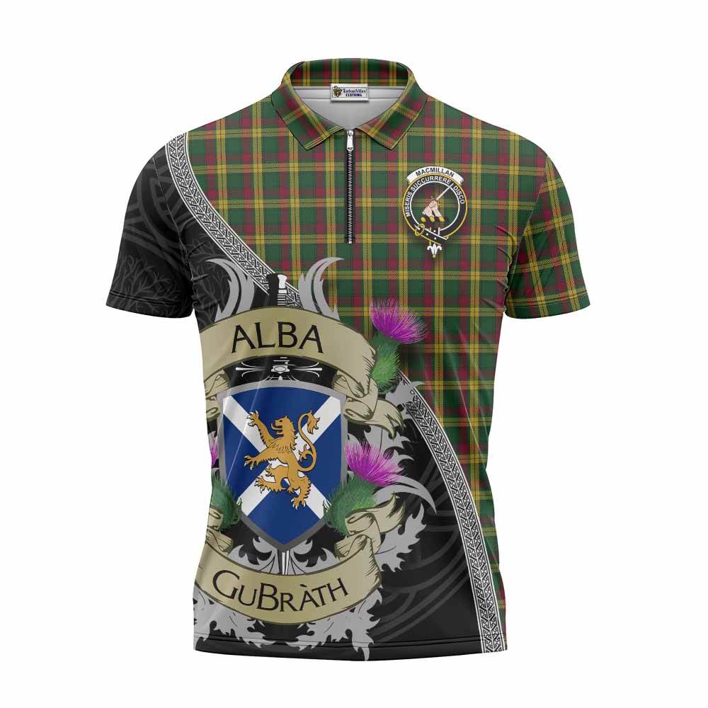 Tartan Vibes Clothing MacMillan (McMillan) Tartan Family Crest Zipper Polo Shirt Lion Rampant Royal Thistle Shield Celtic Inspired