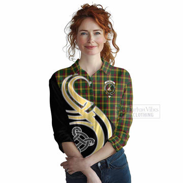 Tartan Vibes Clothing MacMillan (McMillan) Tartan Women's Casual Shirt with Family Crest and Celtic Symbol Style