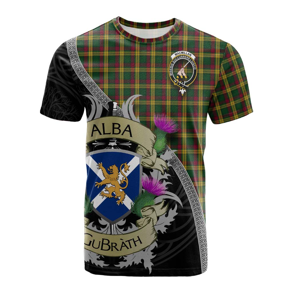 Tartan Vibes Clothing MacMillan (McMillan) Tartan Family Crest Cotton T-shirt Lion Rampant Royal Thistle Shield Celtic Inspired