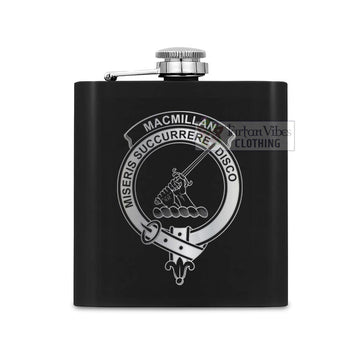 Tartan Vibes Clothing MacMillan (McMillan) Crest Hip Flask Set 7oz Black Stainless Steel with A Gift Box