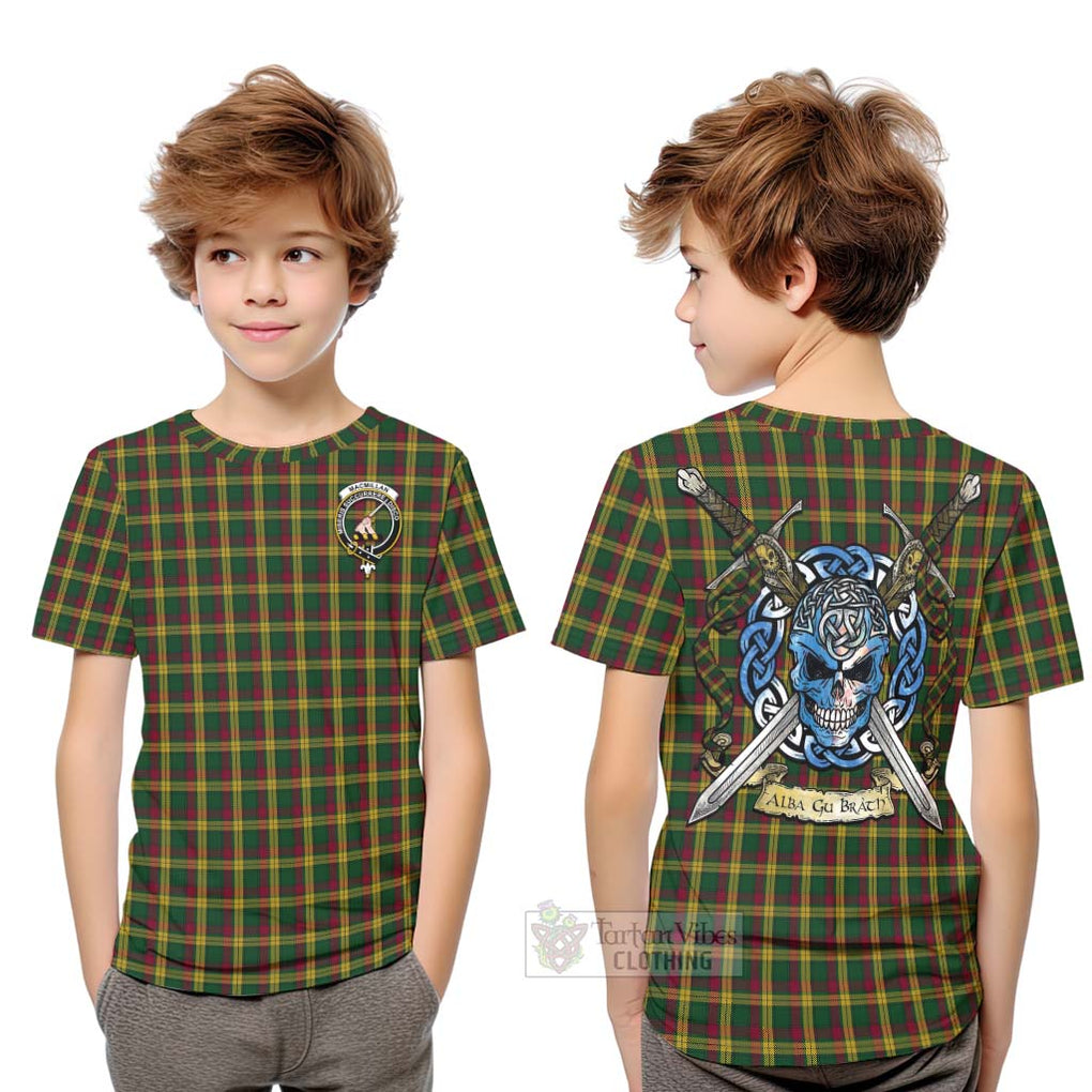 Tartan Vibes Clothing MacMillan (McMillan) Tartan Kid T-Shirt with Family Crest Celtic Skull Style