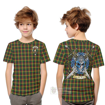 Tartan Vibes Clothing MacMillan (McMillan) Tartan Kid T-Shirt with Family Crest Celtic Skull Style