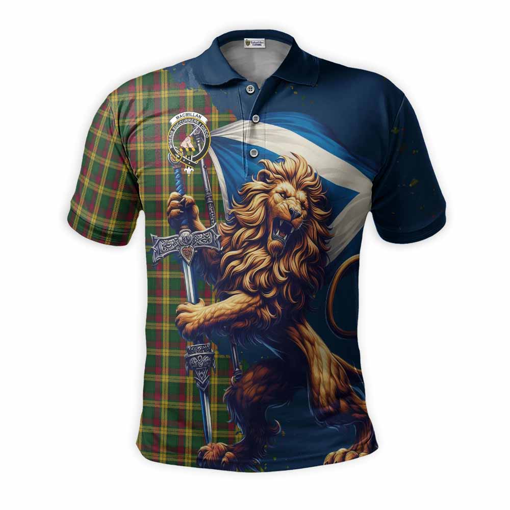 Tartan Vibes Clothing MacMillan (McMillan) Tartan Family Crest Men's Polo Shirt with Scottish Majestic Lion