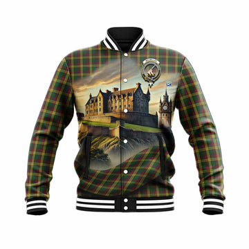 Tartan Vibes Clothing MacMillan (McMillan) Tartan Family Crest Baseball Jacket with Scottish Ancient Castle Style