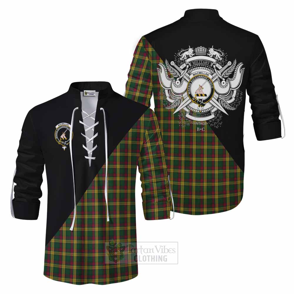 Tartan Vibes Clothing MacMillan (McMillan) Tartan Ghillie Kilt Shirt with Family Crest and Military Logo Style