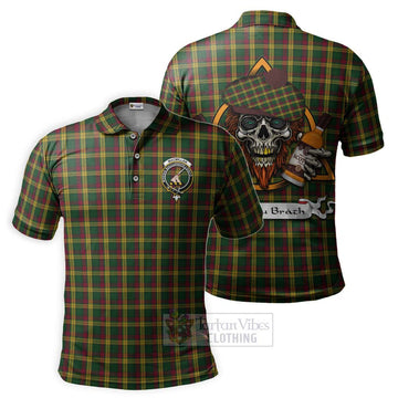 Tartan Vibes Clothing MacMillan (McMillan) Tartan Polo Shirt with Family Crest and Bearded Skull Holding Bottles of Whiskey