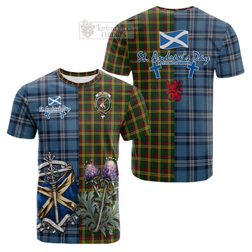 Tartan Vibes Clothing MacMillan (McMillan) Tartan Cotton T-shirt Happy St. Andrew's Day Half Tartan Style