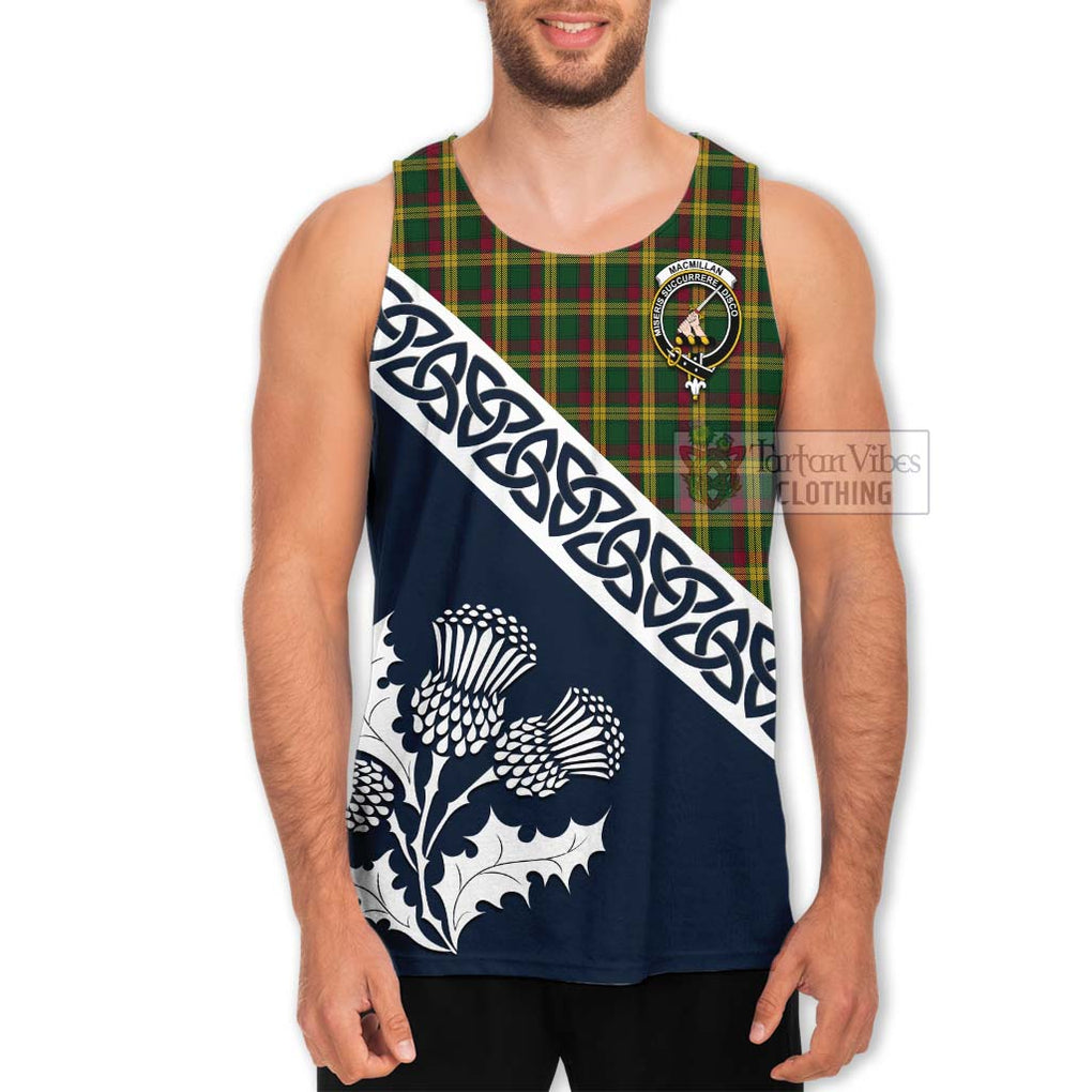 Tartan Vibes Clothing MacMillan (McMillan) Tartan Men's Tank Top Featuring Thistle and Scotland Map