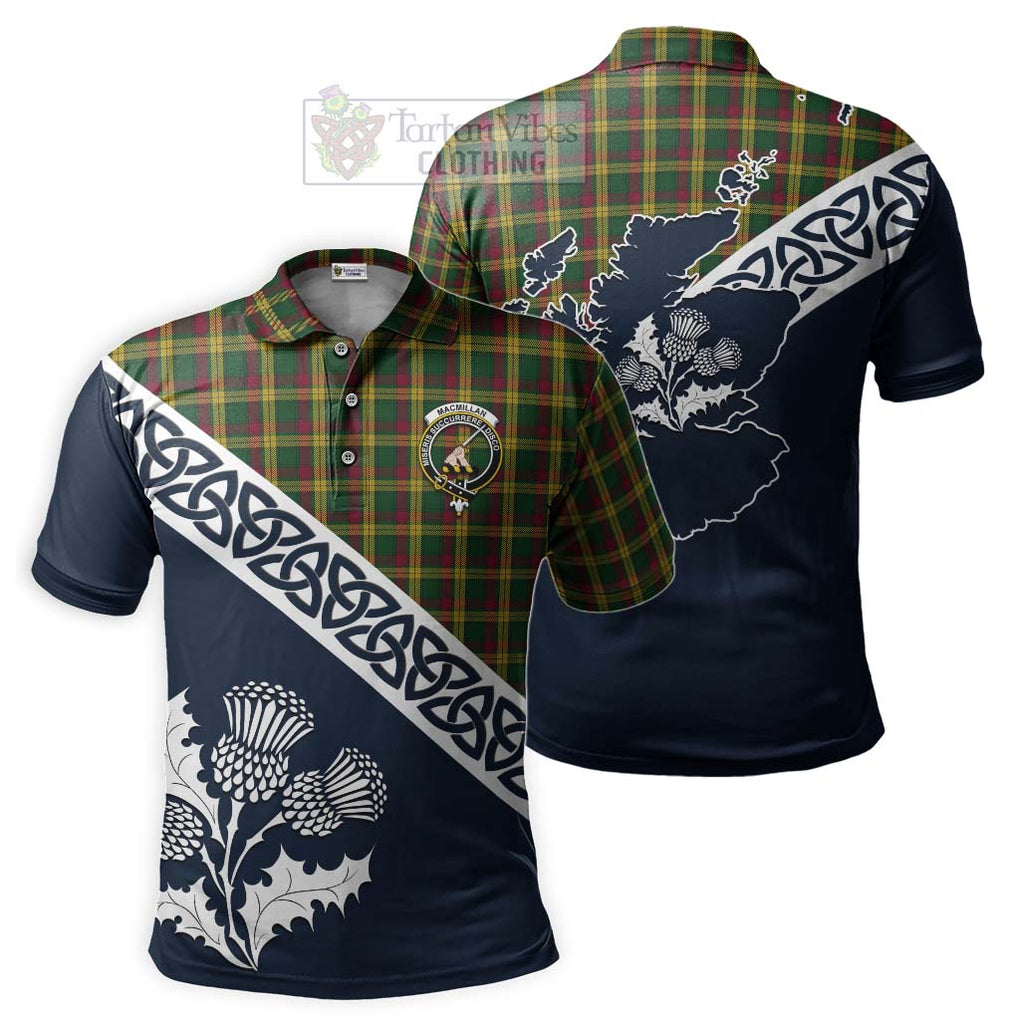 MacMillan (McMillan) Tartan Polo Shirt Featuring Thistle and Scotland Map