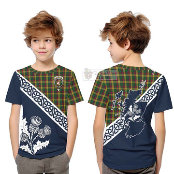 Tartan Vibes Clothing MacMillan (McMillan) Tartan Kid T-Shirt Featuring Thistle and Scotland Map