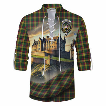 Tartan Vibes Clothing MacMillan (McMillan) Tartan Family Crest Ghillie Kilt Shirt with Scottish Ancient Castle Style