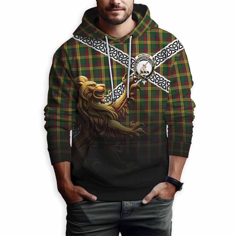 Tartan Vibes Clothing MacMillan (McMillan) Crest Tartan Hoodie with Golden Lion Emblem Celtic Style