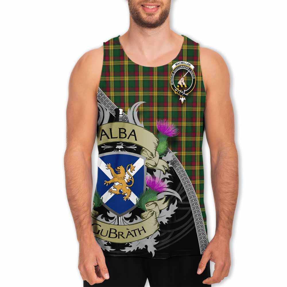 Tartan Vibes Clothing MacMillan (McMillan) Tartan Family Crest Men's Tank Top Lion Rampant Royal Thistle Shield Celtic Inspired
