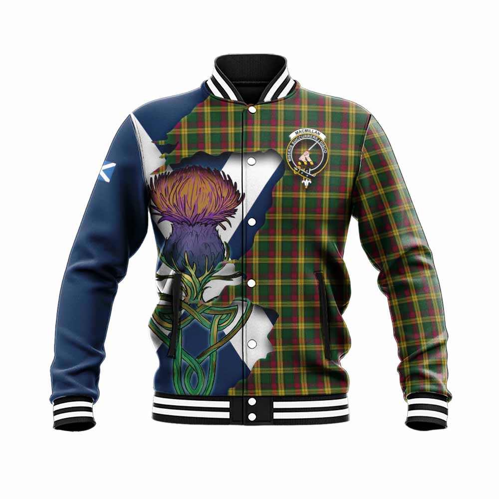 Tartan Vibes Clothing MacMillan (McMillan) Tartan Family Crest Baseball Jacket Scottish Thistle Celtic Inspired