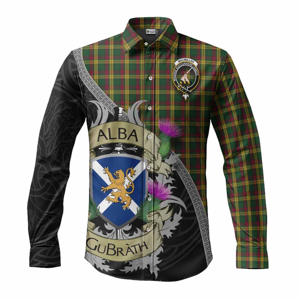 Tartan Vibes Clothing MacMillan (McMillan) Tartan Family Crest Long Sleeve Button Shirt Lion Rampant Royal Thistle Shield Celtic Inspired