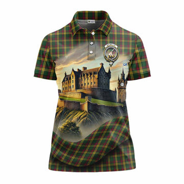 MacMillan (McMillan) Tartan Family Crest Women's Polo Shirt with Scottish Ancient Castle Style