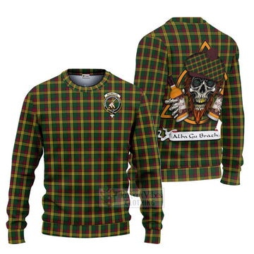 Tartan Vibes Clothing MacMillan (McMillan) Tartan Knitted Sweater with Family Crest and Bearded Skull Holding Bottles of Whiskey