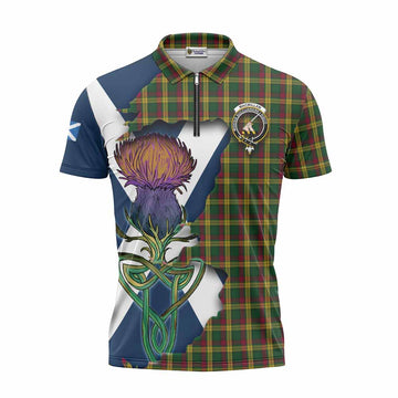 MacMillan (McMillan) Tartan Family Crest Zipper Polo Shirt Scottish Thistle Celtic Inspired