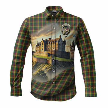 MacMillan (McMillan) Tartan Family Crest Long Sleeve Button Shirt with Scottish Ancient Castle Style
