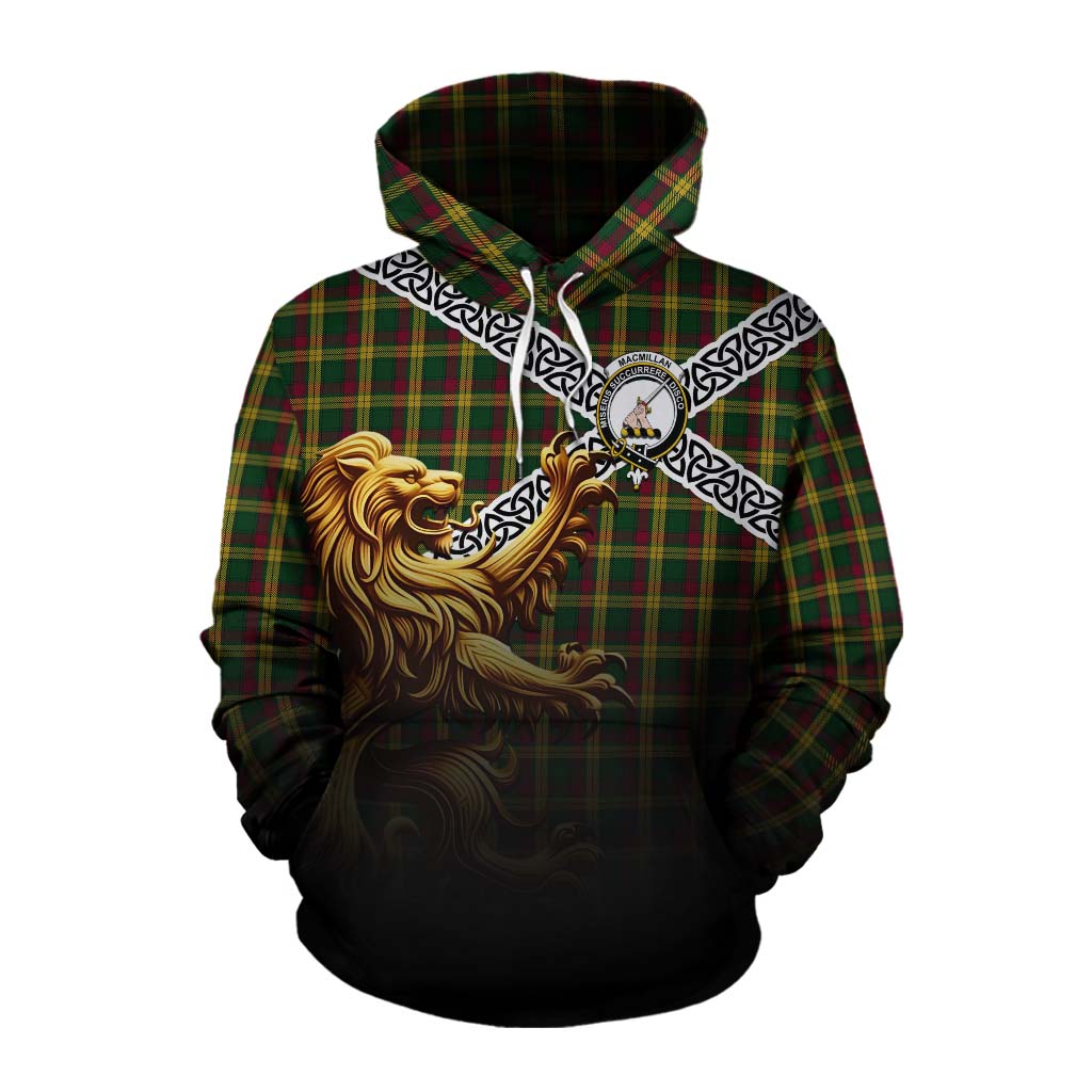Tartan Vibes Clothing MacMillan (McMillan) Crest Tartan Cotton Hoodie with Golden Lion Emblem Celtic Style